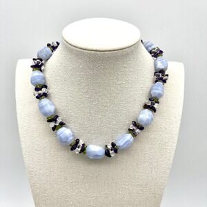 Ross Simons Gemstone Necklace Blue Lace Agate‎ Amethyst Peridot 925 Toggle Clasp